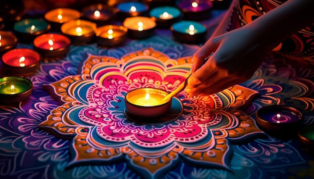 Hermosos diseños de colores vivos al estilo de Diwali.