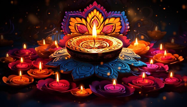 Hermosos diseños de colores vivos al estilo de Diwali.