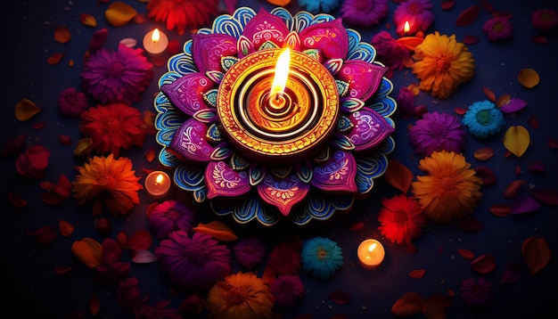 Hermosos diseños de colores vivos al estilo de Diwali.