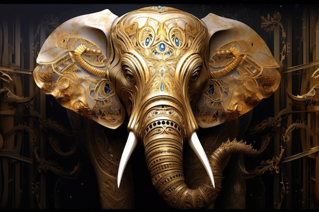 Hermosos elefantes con detalles dorados concepto de vida silvestre IA generativa
