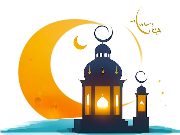 Hermosos festivales sagrados Eid y Ramadán telón de fondo silueta de la mezquita en el cielo nocturno Ramadán Kareem gre