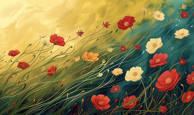 Hermosos fondos florales con amapolas y hierba Ilustración vectorial