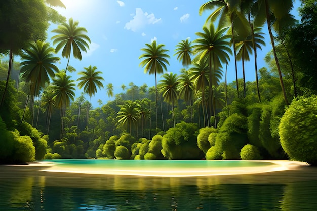 Foto hermosos fondos naturales, bosques y palmeras con el lago.