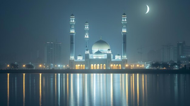 Hermosos fondos nocturnos minimalistas con una gran y hermosa mezquita