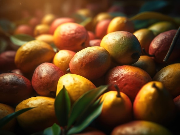 Hermosos fondos orgánicos de mango recién cosechado creados con tecnología de IA generativa