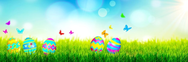 Hermosos fondos de Pascua con coloridos huevos de Pascua ilustración 3D