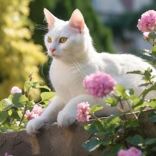 Hermosos gatos blancos en el jardín