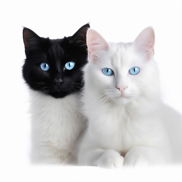hermosos gatos de pareja blancos y negros aislados blancos