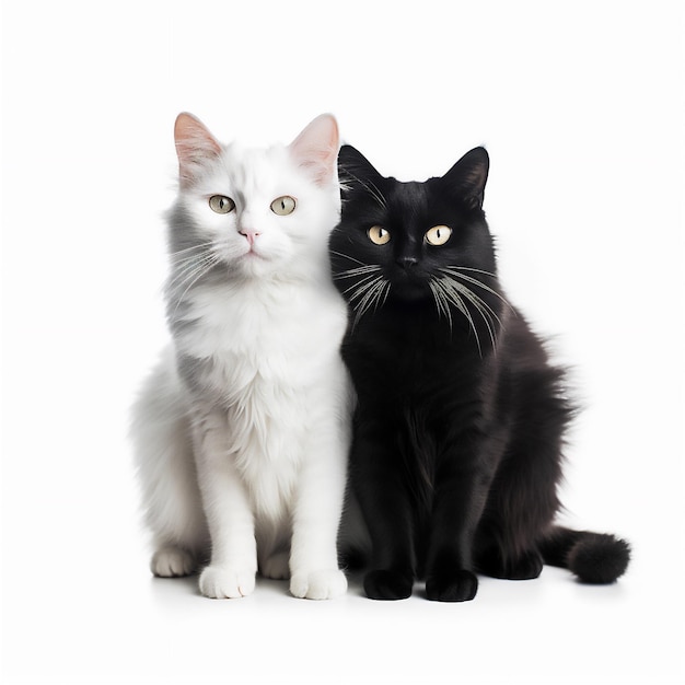 hermosos gatos de pareja blancos y negros aislados blancos