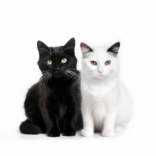 hermosos gatos de pareja blancos y negros aislados blancos