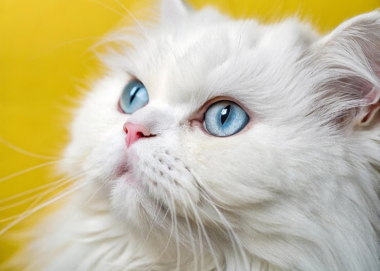 Hermosos gatos persas blancos con ojos azules