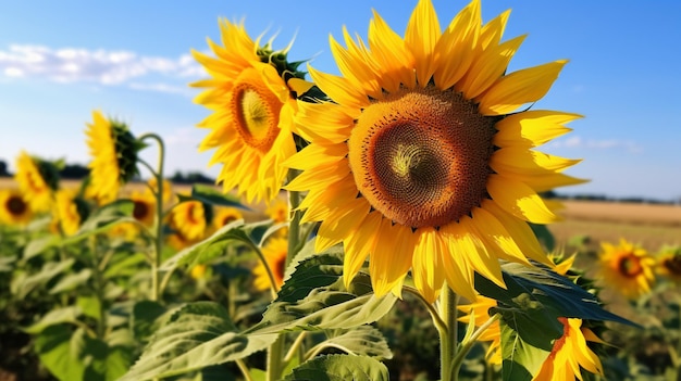 Hermosos girasoles de cerca en el campo