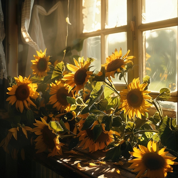 Hermosos girasoles en el interior