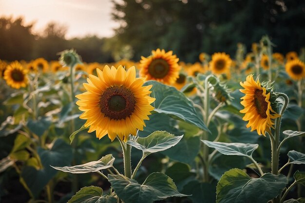 Hermosos girasoles en el jardín