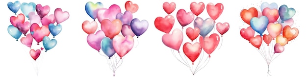 Hermosos globos en forma de corazón ilustración de acuarela en fondo blanco concepto de valentine39s día