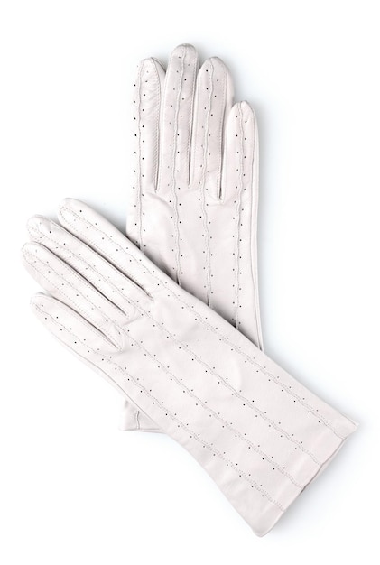 Hermosos guantes de mujer de cuero gris aislados en blanco