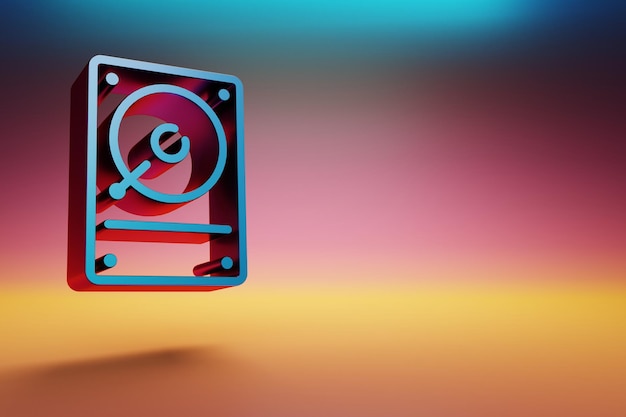 Hermosos íconos de controladores de disco duro azules en un fondo brillante multicolor Ilustración en 3D