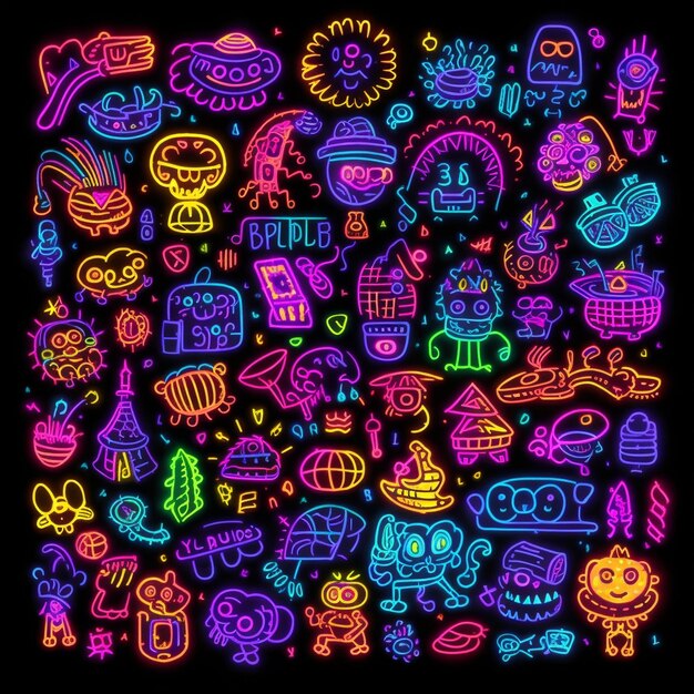 Hermosos iconos estándar clásico de neón patrón de fondo simétrico y abstracto