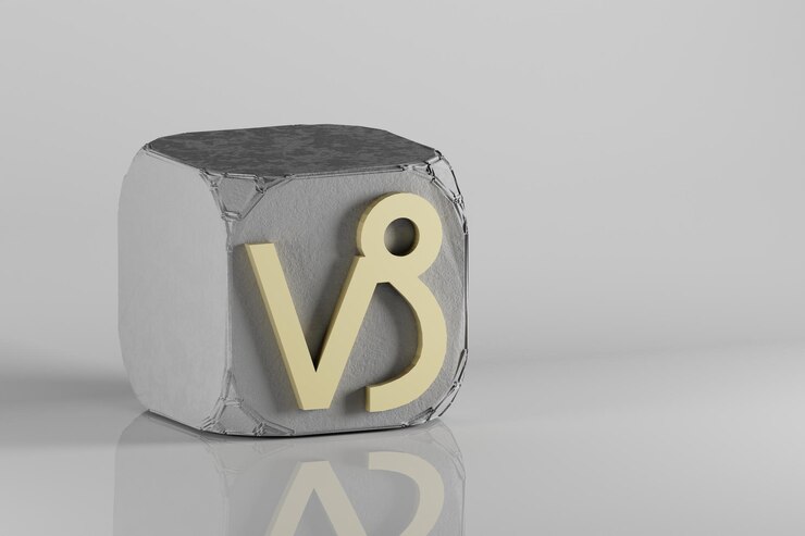 Foto hermosos íconos del signo del zodiaco dorado de virgo en un cubo de hormigón y fondo de cerámica blanca 3d ren