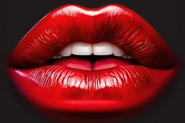 Hermosos labios originales labios rojos femeninos con efecto brillante creados con ai generativo