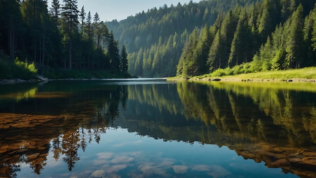 Hermosos lagos de montaña con aguas turquesas y pinos en la orilla paisaje natural