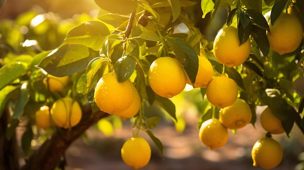 Hermosos limones en la plantación de huertos