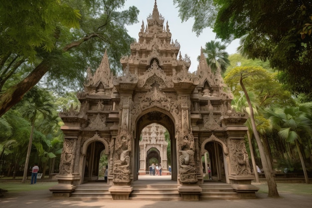 Hermosos lugares turísticos esculturas de arco jardines y edificios históricos generativo IA