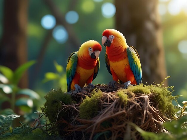 Foto hermosos y muy coloridos diferentes tipos de aves