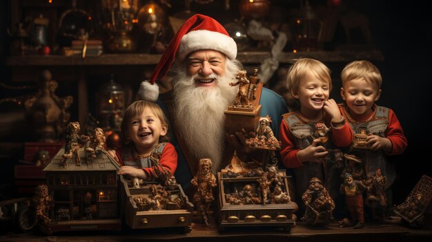 Hermosos niños del taller de Papá Noel jugando