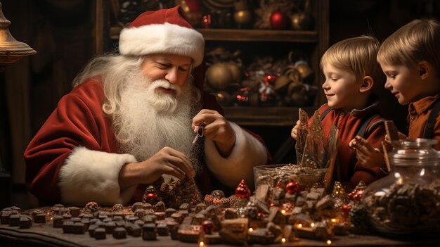 Hermosos niños del taller de Papá Noel jugando