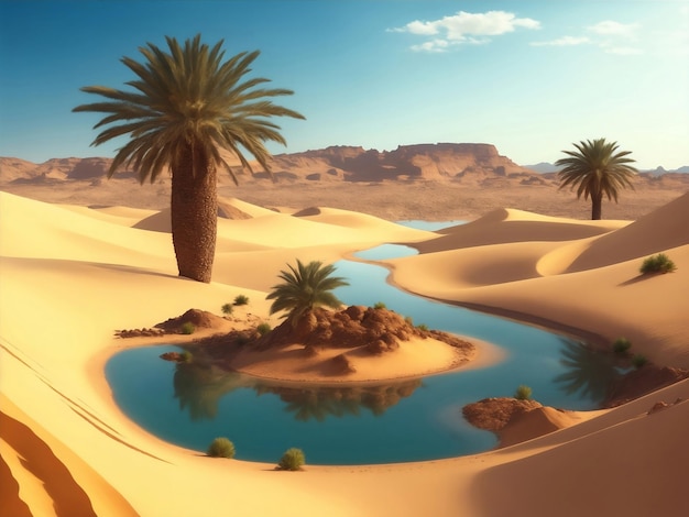 Hermosos oasis en el desierto Ilustración de IA generativa