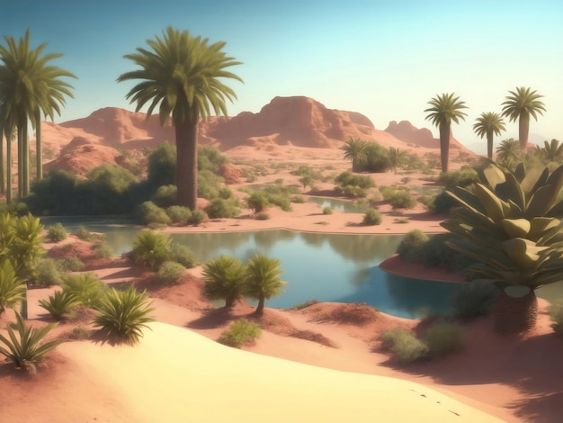 Hermosos oasis en el desierto Ilustración de IA generativa