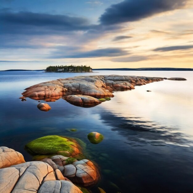 Foto hermosos paisajes del archipiélago en la bahía de botnia alta costa en el norte de suecia