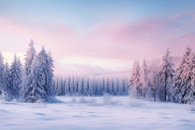 Hermosos paisajes de bosques nevados de invierno en un día soleado y helado