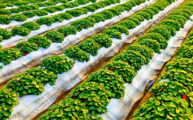 Foto hermosos paisajes campo de fresas y granja