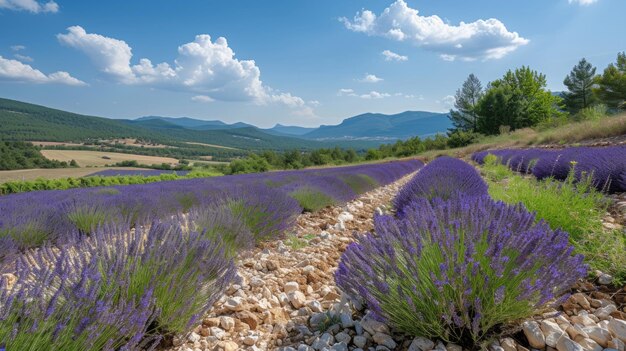 Foto hermosos paisajes con campos de lavanda en flor en la provenza