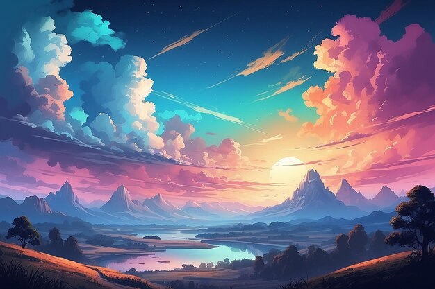 Hermosos paisajes del cielo en estilo de arte digital