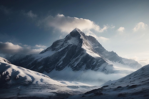 Hermosos paisajes de claras montañas y colinas blancas cubiertas de nieve