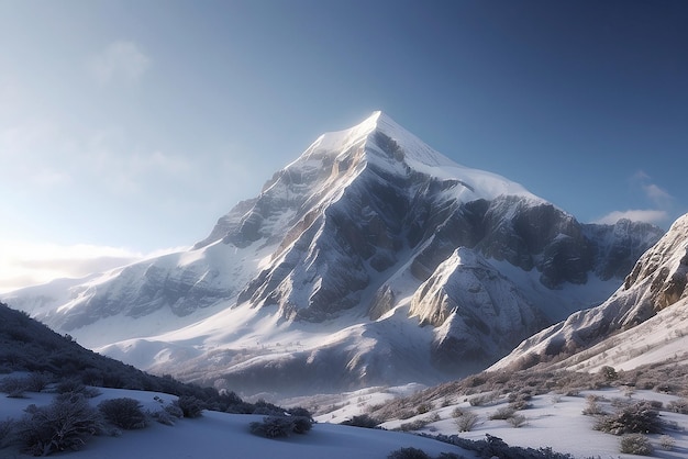 Hermosos paisajes de claras montañas y colinas blancas cubiertas de nieve