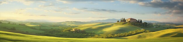 Foto hermosos paisajes con colinas verdes por la mañana