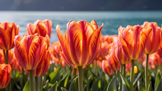 Foto hermosos paisajes de flores de tulipanes de springer que florecen en la isla de mainau bodensee