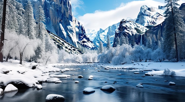 Hermosos paisajes de invierno con lagos y montañas cubiertas de nieve