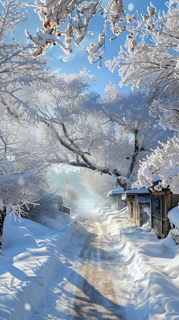 Foto hermosos paisajes de invierno nieve y abetos foto realista