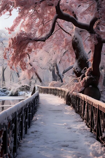 Foto hermosos paisajes de invierno con puente