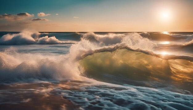 Foto hermosos paisajes marinos con olas al amanecer