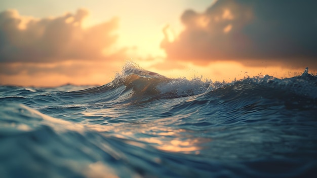 Hermosos paisajes marinos con olas y cielo al atardecer