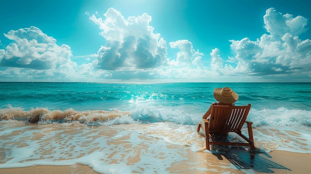 Hermosos paisajes marinos con sillas de sol en una playa tropical