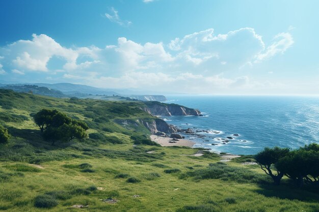 Foto hermosos paisajes marinos con vistas al mar y a las montañas