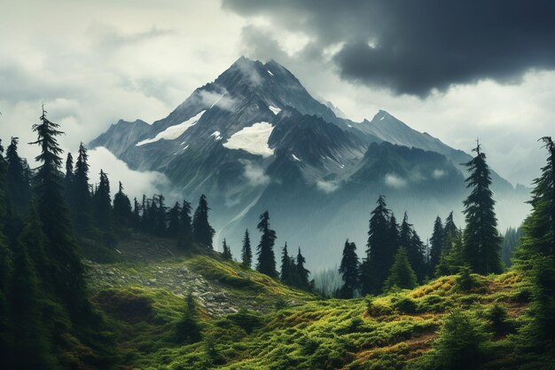 Hermosos paisajes de montañas y bosques