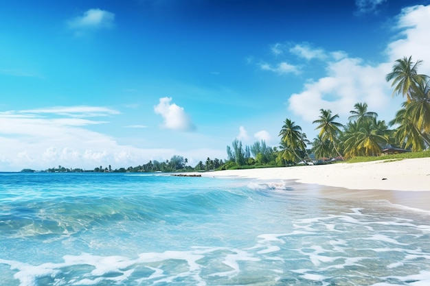 Hermosos paisajes naturales al aire libre de mar y playa con palma de coco
